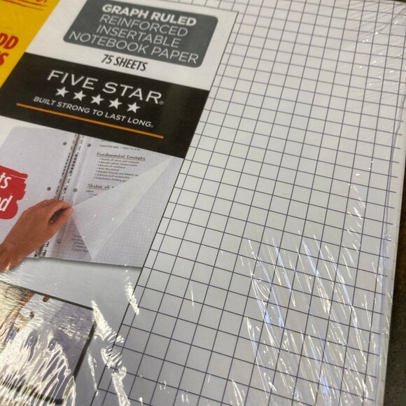 Five Star GRAPH RULED REINFORCED INSERTABLE NOTEBOOK PAPER 5 packs - Picture 4 of 5